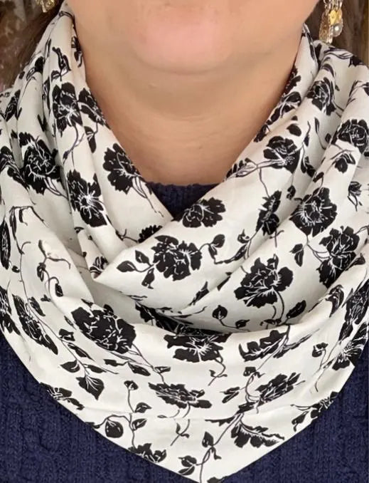 White Floral Lightweight Infinity Scarf 100% Viscose
