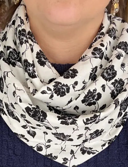 White Floral Lightweight Infinity Scarf 100% Viscose