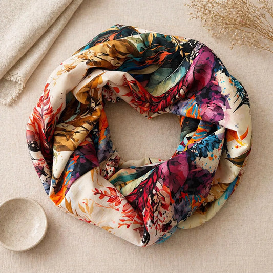 Boho Style Botanical Leaf Lightweight Infinity Scarf 100% Viscose