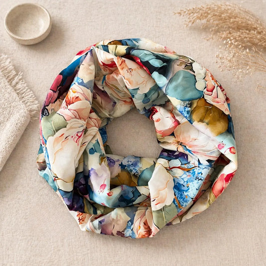 Abstract Floral Lightweight Infinity Scarf 100% Viscose