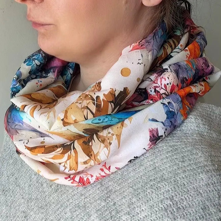 Boho Style Botanical Leaf Lightweight Infinity Scarf 100% Viscose