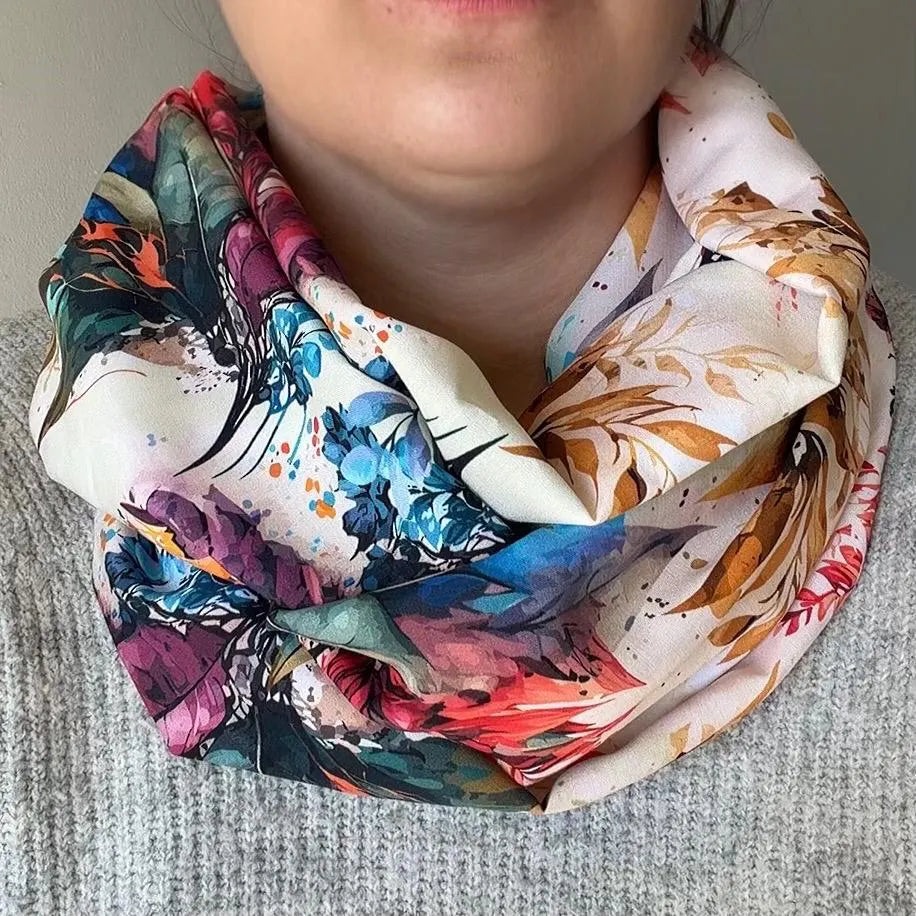 Boho Style Botanical Leaf Lightweight Infinity Scarf 100% Viscose