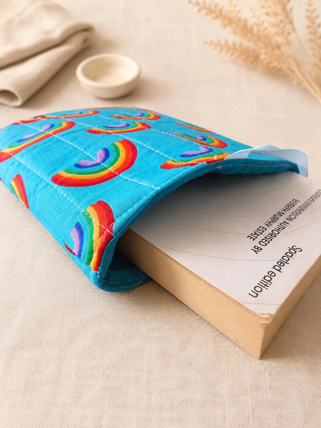 Rainbow Fabric Book Sleeve | Padded Book Cover