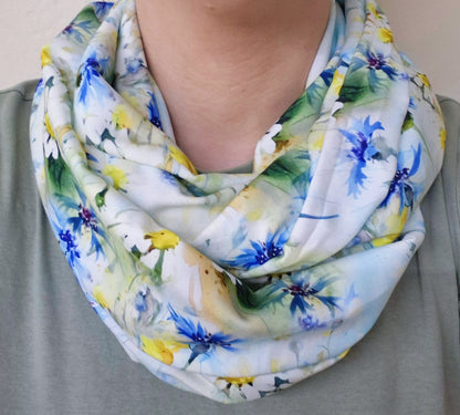 Daisy and Cornflower Infinity Scarf 100% Viscose