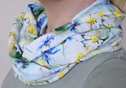 Daisy and Cornflower Infinity Scarf 100% Viscose
