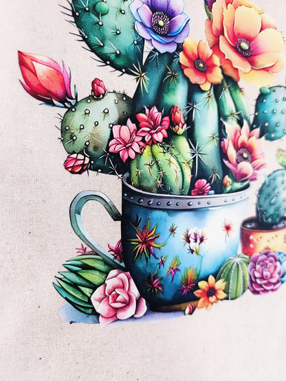 Cactus Tote Bag Natural Cotton Size 38cm x 40cm